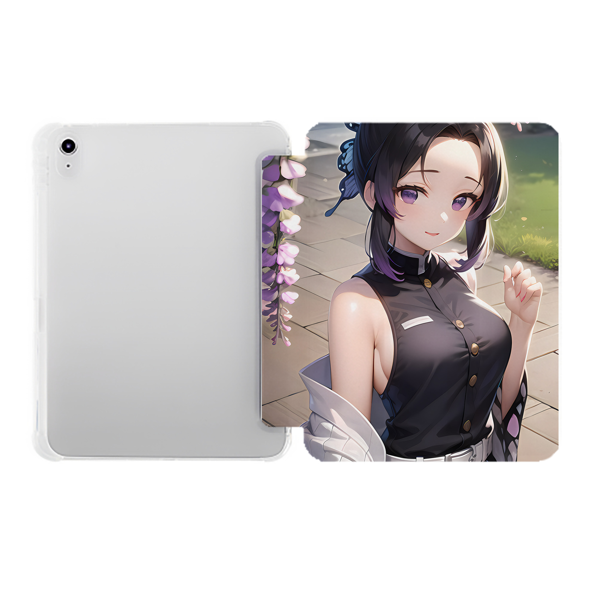 （画像用） 鬼滅の刃（きめつのやいば）蟲柱-胡蝶 しのぶ／こちょう しのぶ Kochou Shinobu IPad ケース ペン収納付き 三つ折りスタンド PUレザー×シリコン 対応機種9.5/10.5/10.9インチ